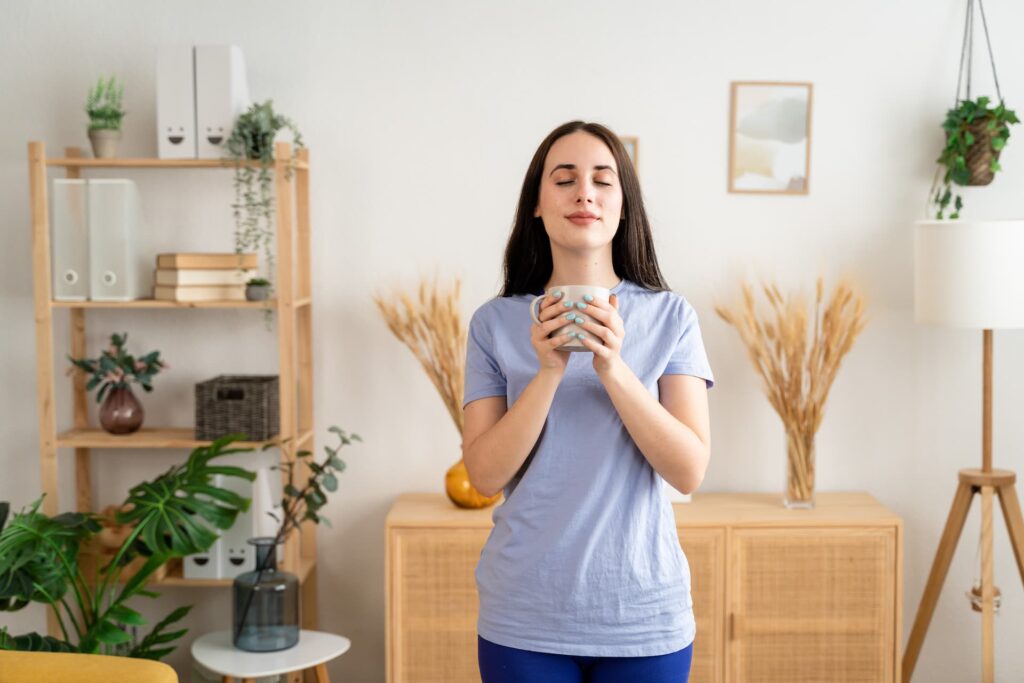 A woman looking relieved